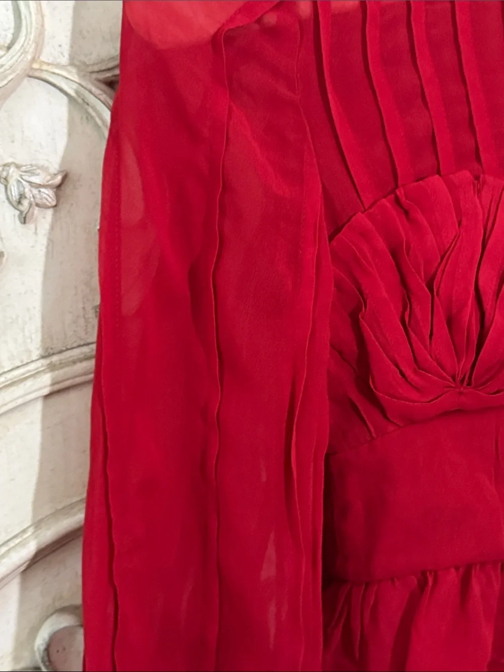 FARM Rio Red Ruffled Sheer Long-Sleeve Peplum Blouse Size Small